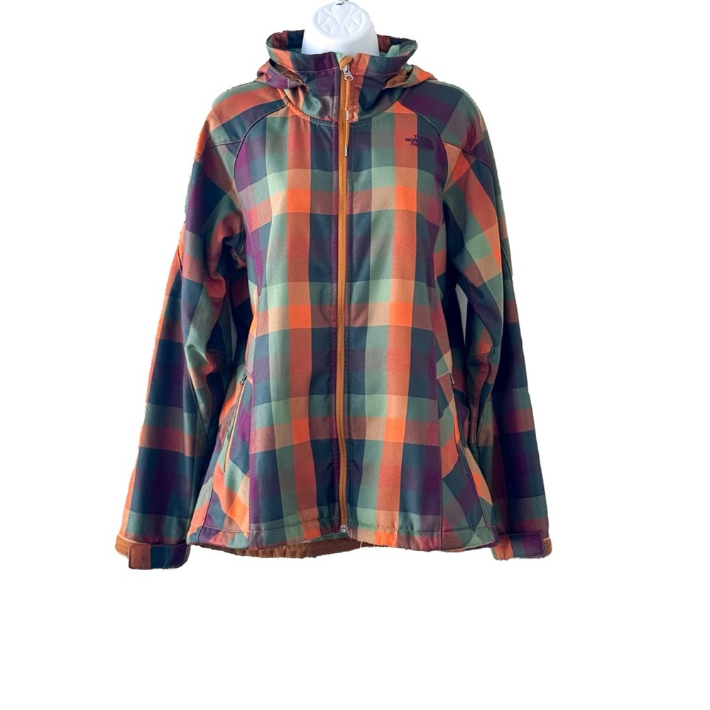 The North Face Plaid Hooded Jacket in Green and Orange - Women's
